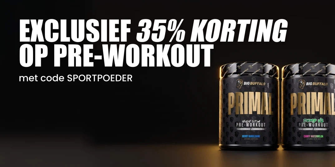 Big Buffalo · exclusief 35% korting op de Primal pre-workouts met code SPORTPOEDER · High-Stim Pre of Pump V2 voor €29,24