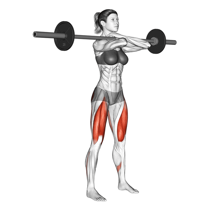 Animatie van de front squat, uitgevoerd door een vrouw